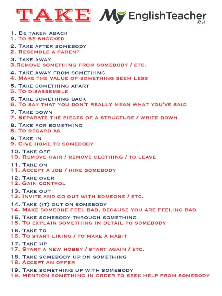 19 Most Common Phrasal Verbs with Take!