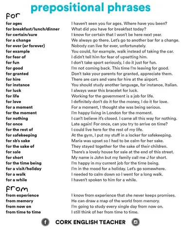 100 Prepositional Phrase Sentences List Prepositions Myenglishteacher Eu Blog
