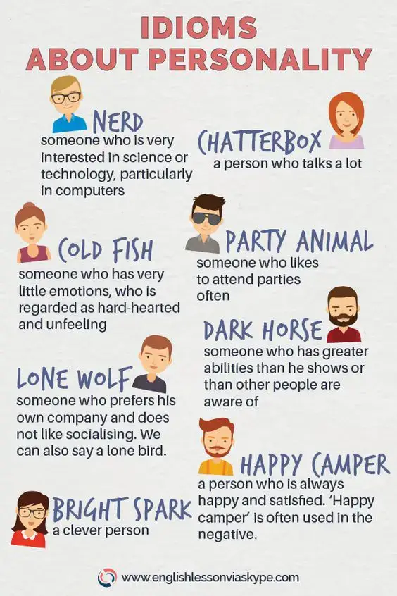 Personality Idioms 🤓Nerd 💬Chatterbox 🐟Cold Fish 🥳Party Animal ... -   Blog