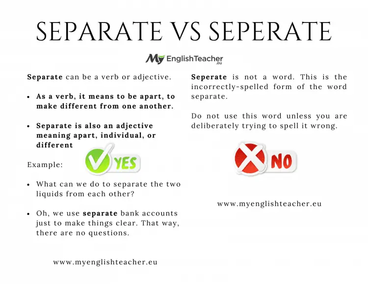 Separate vs Seperate. Separate in a sentence examples and meaning. Separate synonyms