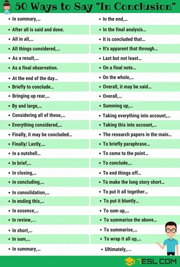 15 Other Ways To Say In Conclusion Synonyms For In Conclusion Myenglishteacher Eu Blog