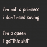 i’m not a princess I don’t need saving I’m a queen I got this shit
