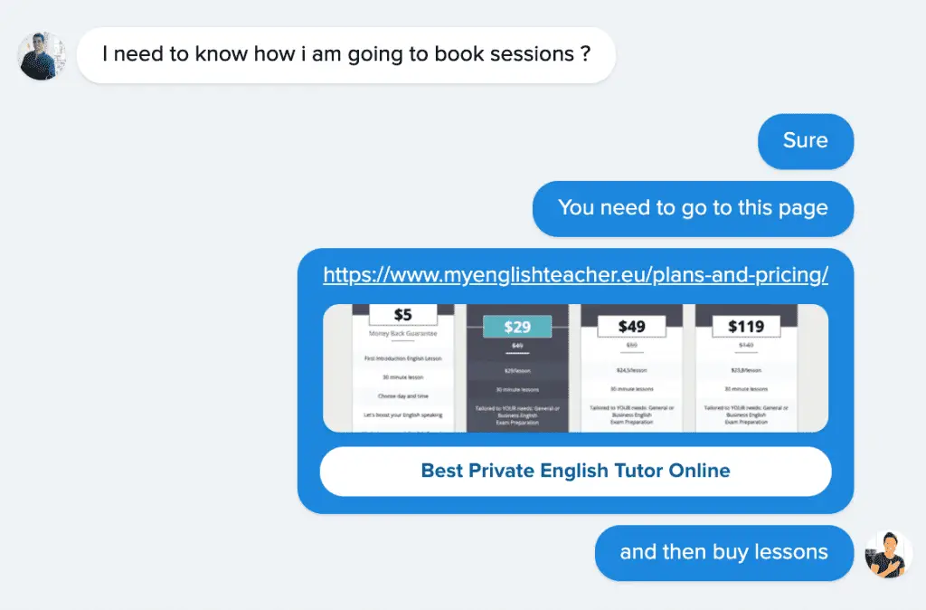 how to book English language sessions