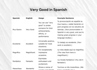 very good in spanish and very good synonyms